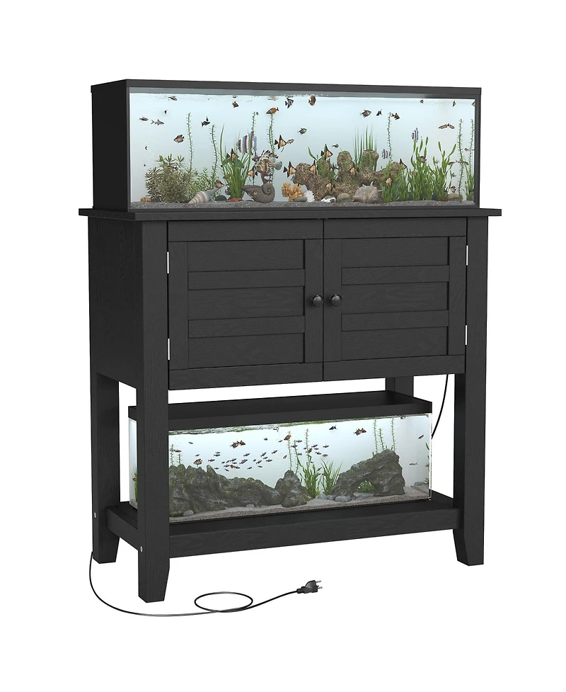 homfan 20-29 Gallon Aquarium Stand with Charging Station, Heavy Duty Fish Tank Cabinet, Dual Tier Reptile Stand, Magnetic Doors, Anti-Tip Storage