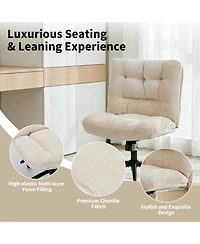 homfan Set of 2 Office Chairs with Wheels, Chenille Armless Vanity Desk Chair Swivel and Adjustable Height for Bedroom or Home