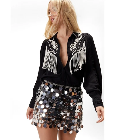 Nasty Gal Women's Embroidered Fringe Western Shirt