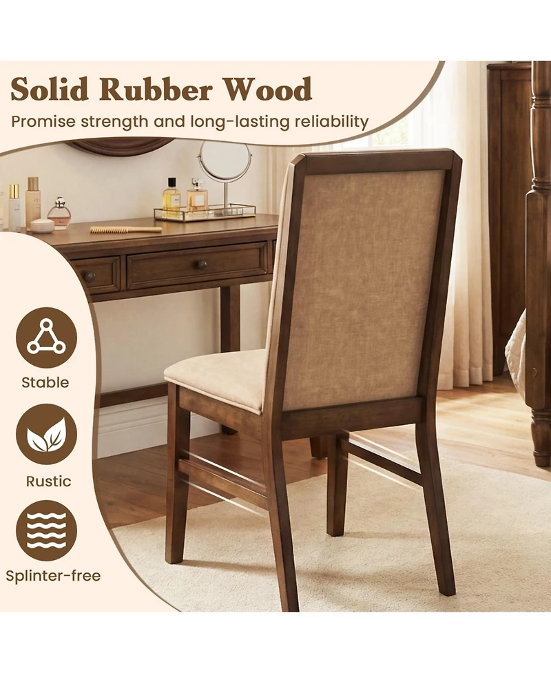 Slickblue Upholstered Dining Chairs Set of 2 with Rubber Wood Legs