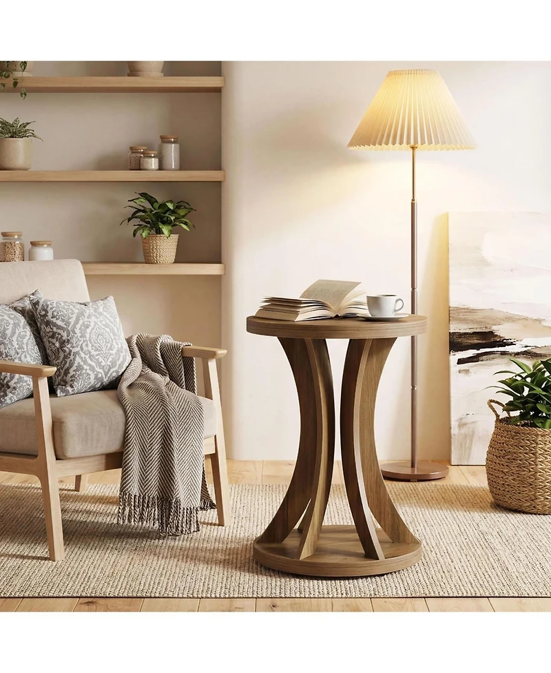 Tribesigns Round Side Table, Farmhouse End Table with Curved Open Frame