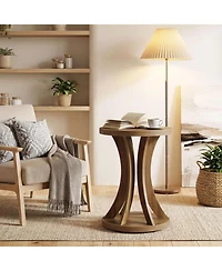 Tribesigns Round Side Table, Farmhouse End Table with Curved Open Frame