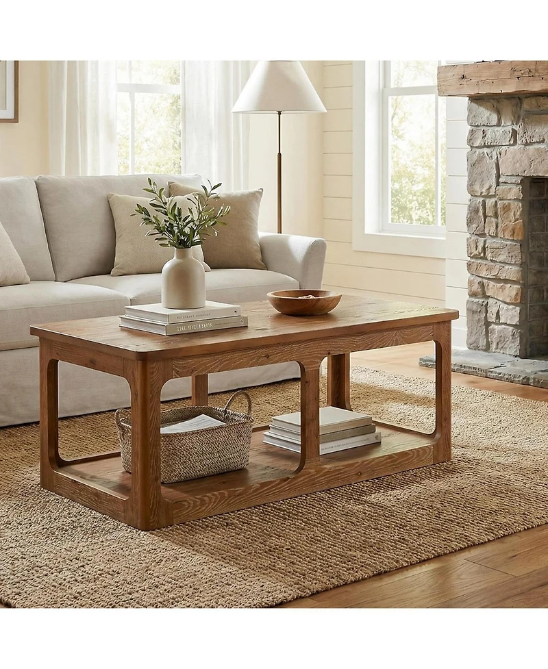 Tribesigns Rectangle Coffee Table, 47.24-Inch Solid Wood Center Table with 2-Tier Storage Shelf, Easy Assembly