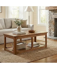 Tribesigns Rectangle Coffee Table, 47.24-Inch Solid Wood Center Table with 2-Tier Storage Shelf, Easy Assembly