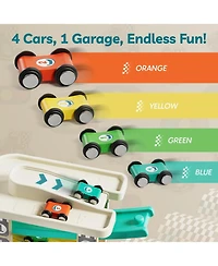 Top Bright Toddler Toys Wooden Car Ramp Race Track Set Zig Zag track Car Toys For Toddlers With 4 Different Colors Cars