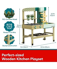 Top Bright 4 In 1 Mud Kitchen Pretend Play Toy For Kids Wooden Outdoor Playhouse Water Sand Play, Cooking Gardening Playset With Accessories Table Set