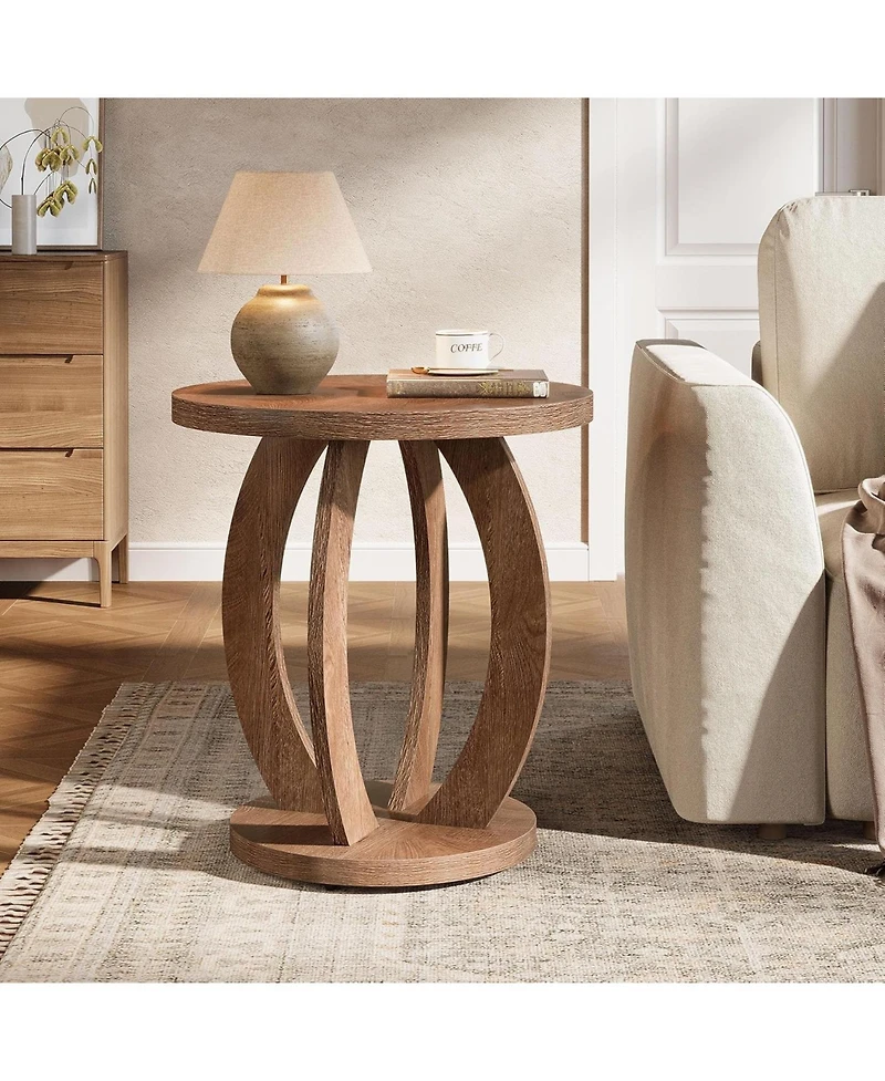 Tribesigns End Table Set of 2, Side with Round Tabletop, Wooden Accent Furniture