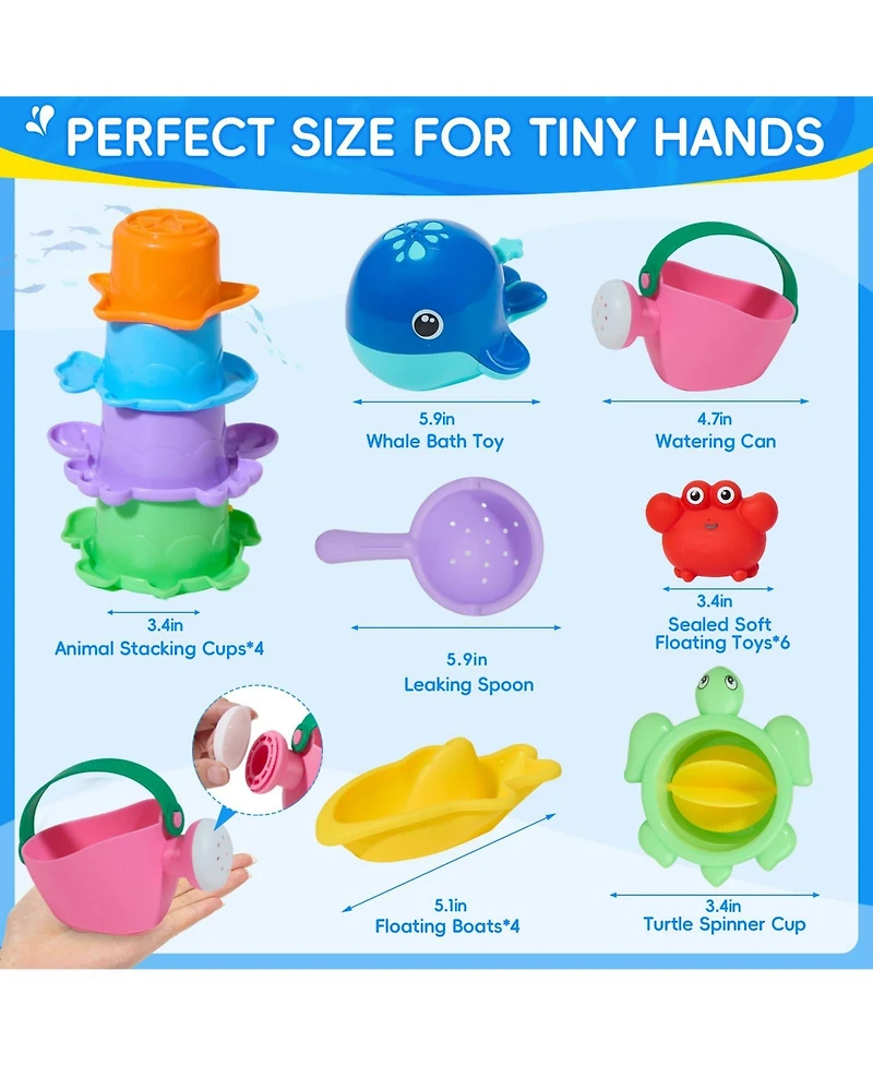 Gnuadz 17PCS Bath Toy Whale Sprayer Stacking Cups Pool Water Table