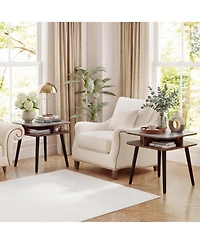Slickblue Modern Side Table with Faux Marble Top, Storage Shelves and Wood Legs