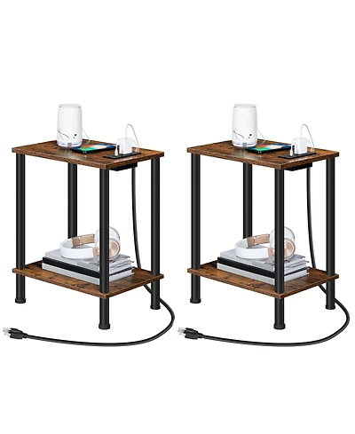 Slickblue 2-Piece Side Table Set with Built-In Charging Station and Storage Shelf