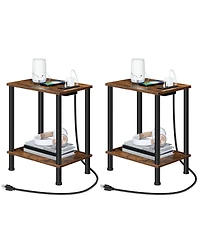 Slickblue 2-Piece Side Table Set with Built-In Charging Station and Storage Shelf