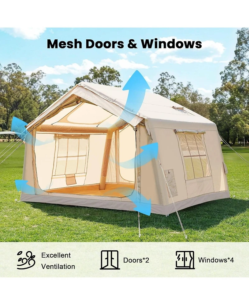 Aboron 4-Season Inflatable Camping Tent - Easy Setup Blow Up Tent with Hand Pump, Windproof and Breathable - Fits 2-8 People