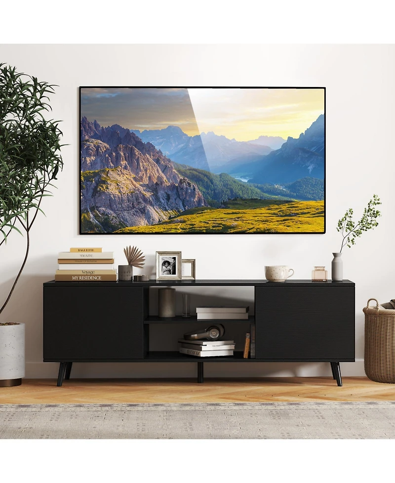 Slickblue Tv Stand for 60 Inch TVs with Power Outlets and Adjustable Shelf