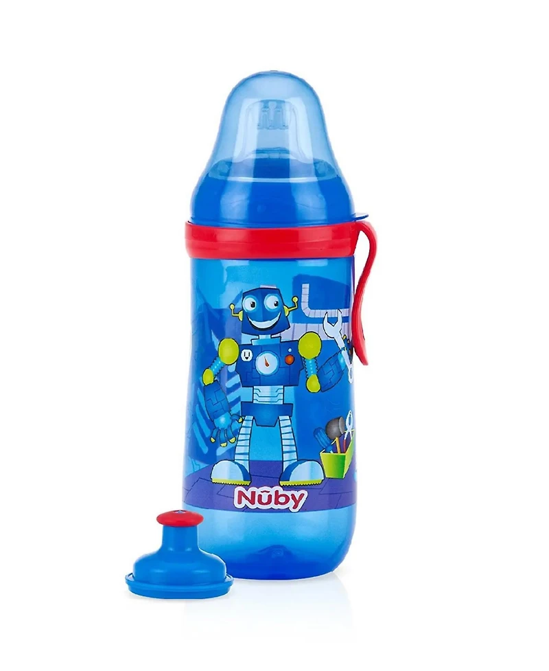 Nuby Busy Sipper 2 Stage Cup, No Spill Spout and Pop Up Sipper, 12 oz
