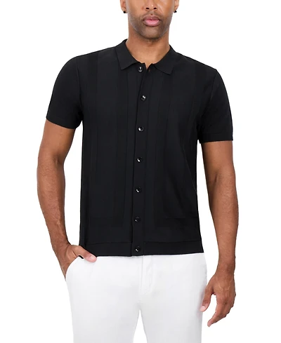 Spring + Mercer Men's Classic Ribbed Texture Polo Sweater