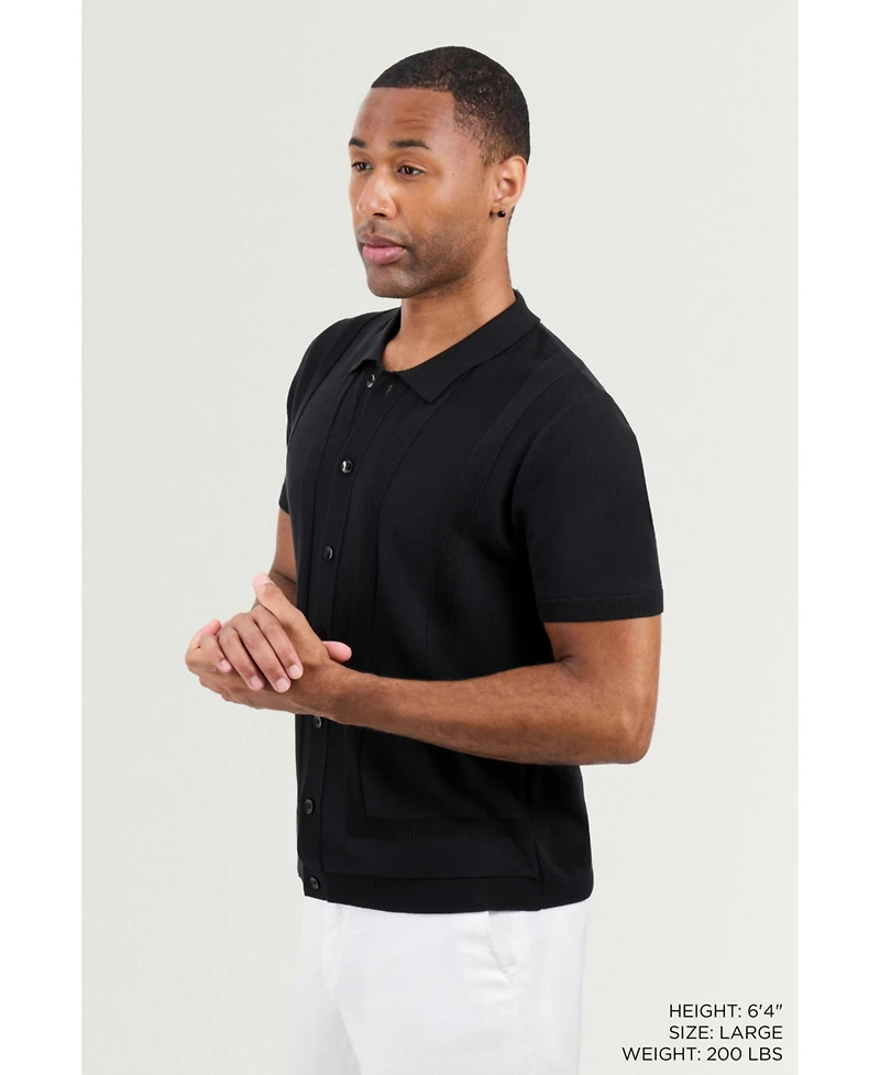 Spring + Mercer Men's Classic Ribbed Texture Polo Sweater