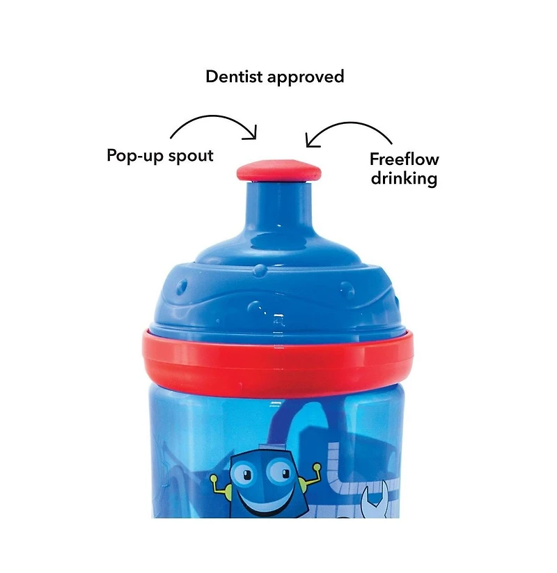 Nuby Busy Sipper 2 Stage Cup, No Spill Spout and Pop Up Sipper, 12 oz