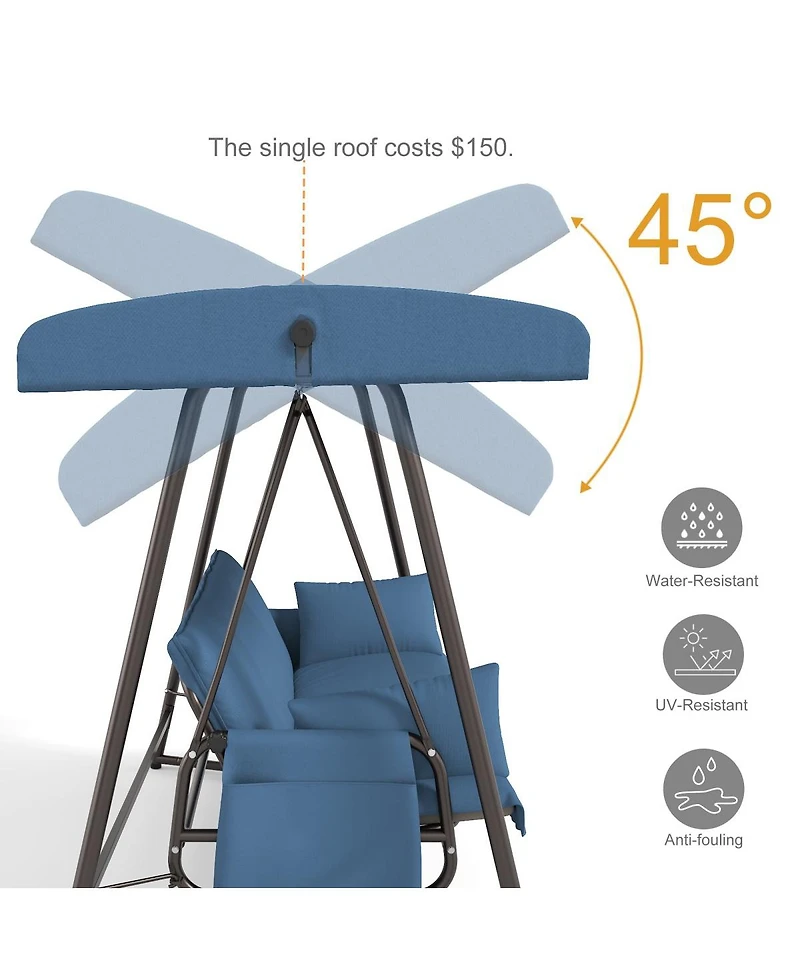 Asagikoiai 3-in-1 Outdoor Hanging Patio Swing Bed with Adjustable Canopy and Cushion