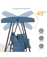 Asagikoiai 3-in-1 Outdoor Hanging Patio Swing Bed with Adjustable Canopy and Cushion