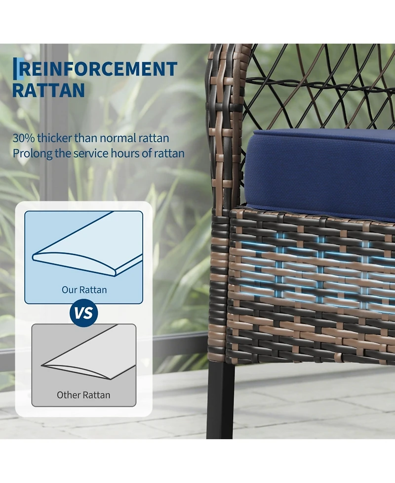 3-Piece Patio Sofa Set, Wicker Rockers with High Back and Side Table, Removable Thick Cushions, Smooth Gliding, For Porch, Garden, Balcony, Poolside