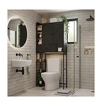 Gaomon Over-The-Toilet, Black Bathroom with Mdf Shelves and Steel Frame, Space-Saving for Small Bathrooms, Towels Essentials