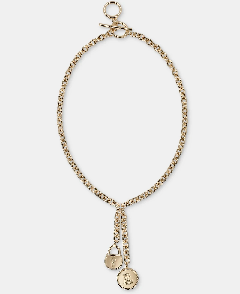 Lauren Ralph Lauren Logo Charm Lariat Necklace, 16"