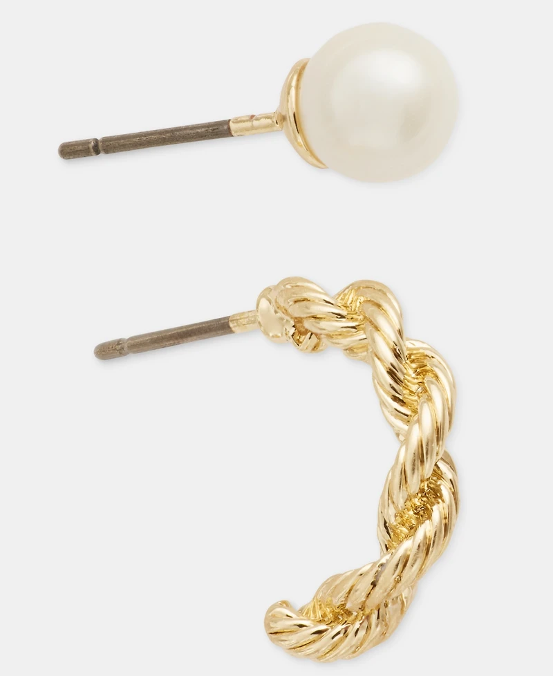 Lauren Ralph Lauren Imitation Pearl Stud & Rope Chain Hoop Earrings, 2-Piece Set