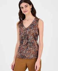 Kasper Women's Ruffle-Front Allover Print Sleeveless Blouse