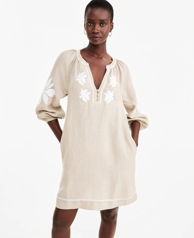 Charter Club Women's Delave Linen Applique Shift Dress, Macy's Exclusive