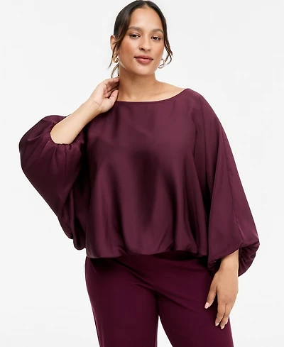 I.n.c. Plus Elbow Bbl Flow Raglan Short-Sleeve Wide-Neck Blouse, Macy's Exclusive