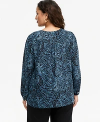 I.n.c. International Concepts Plus Long-Sleeve V-Neck Paisley-Print Blouse, Macy's Exclusive