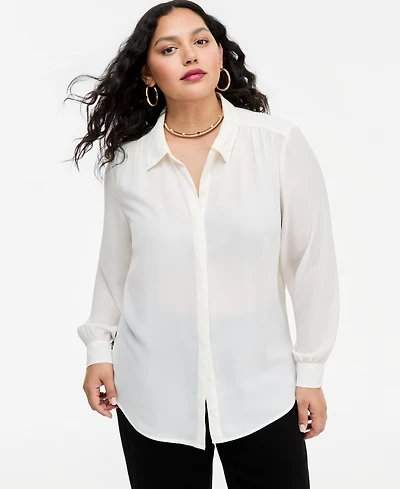 I.n.c. International Concepts Plus Long-Sleeve Button-Up Collared Tunic, Macy's Exclusive