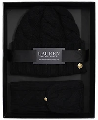Lauren Ralph Convertible Cable Beanie and Mittens Set