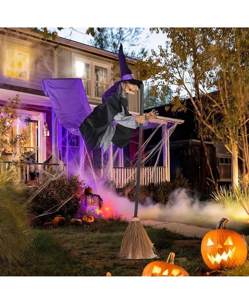 Yescom 9Ft Animatronics Flying Witch Hovering Broom Animated Halloween Outdoor Decoration Motion Activated Ac 110-240V 2026 Party Outdoor Decor
