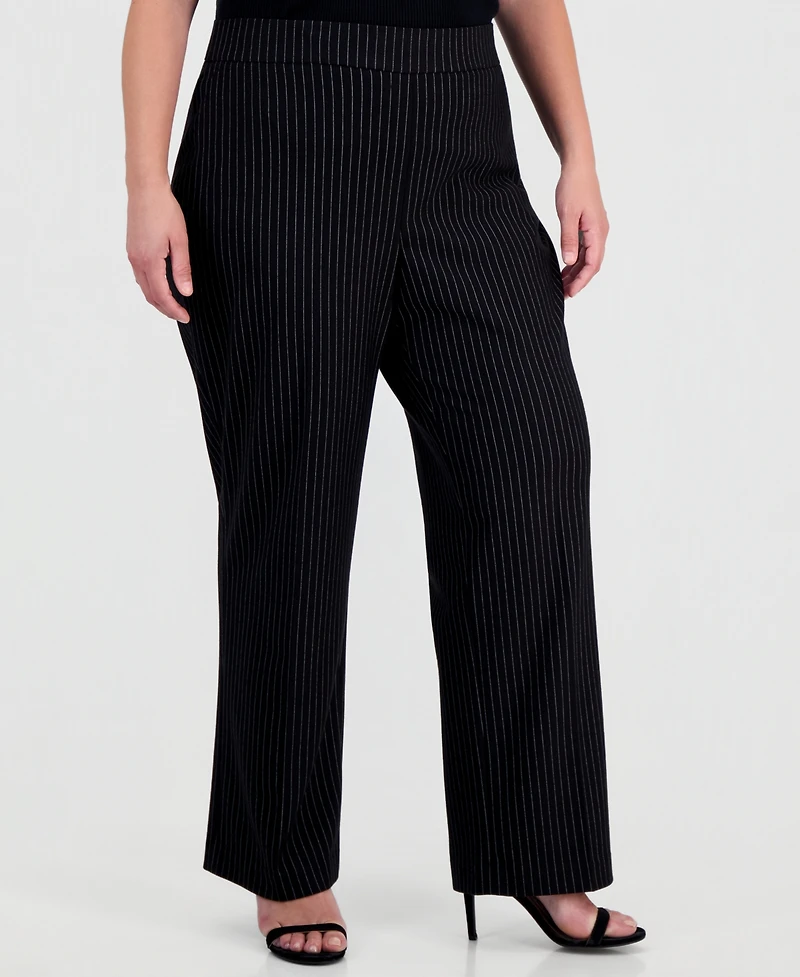 Anne Klein Plus Pinstriped Pull-On Pants