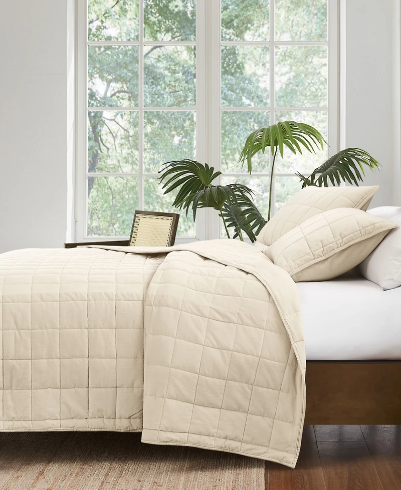 Brooklyn Loom Matte Cotton Velvet Box Stitch -Piece Quilt Set
