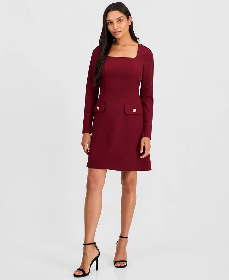 Tahari Asl Women's Square-Neck Long-Sleeve A-Line Dress