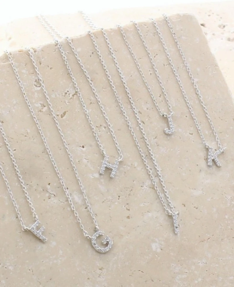 Crystal Initial Necklace, Personalized, Dainty, Everyday Jewelry - Silver