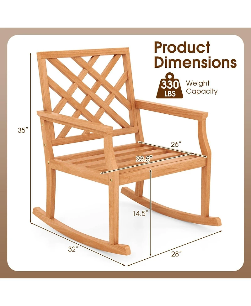 Slickblue Patio Rocking Chair in Teak Wood with Comfortable Slatted Design