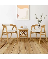Gymax Set of 2 Bamboo Accent Chairs Leisure Chairs Armchairs with Seat Cushion