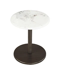 Slickblue Marble Top Round End Table with Wooden Pedestal for Living Room