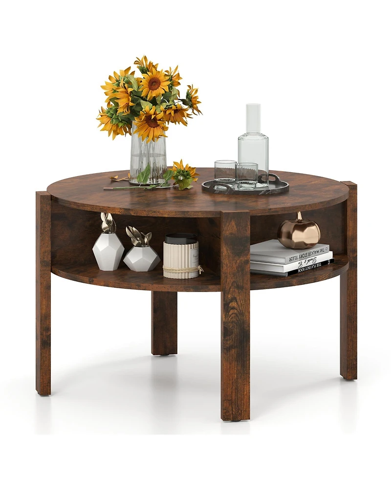 Slickblue Small Space Round Coffee Table with Lower Storage Shelf Design
