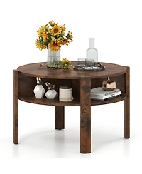 Slickblue Small Space Round Coffee Table with Lower Storage Shelf Design