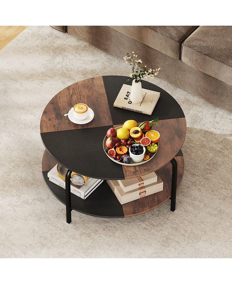 Slickblue 2-Tier Round Coffee Table with Open Shelf for Living Room Storage