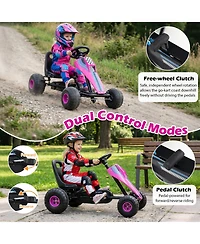 Gymax Pedal Go Kart for Kids 4-Wheel Ride On Toy with Steering Wheel and Safe Handbrake