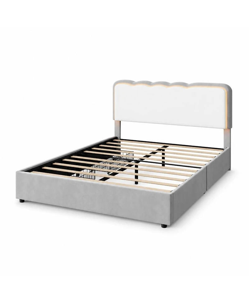 gaomon velvet Led bed frame with storage drawers, adjustable headboard, princess-style frame