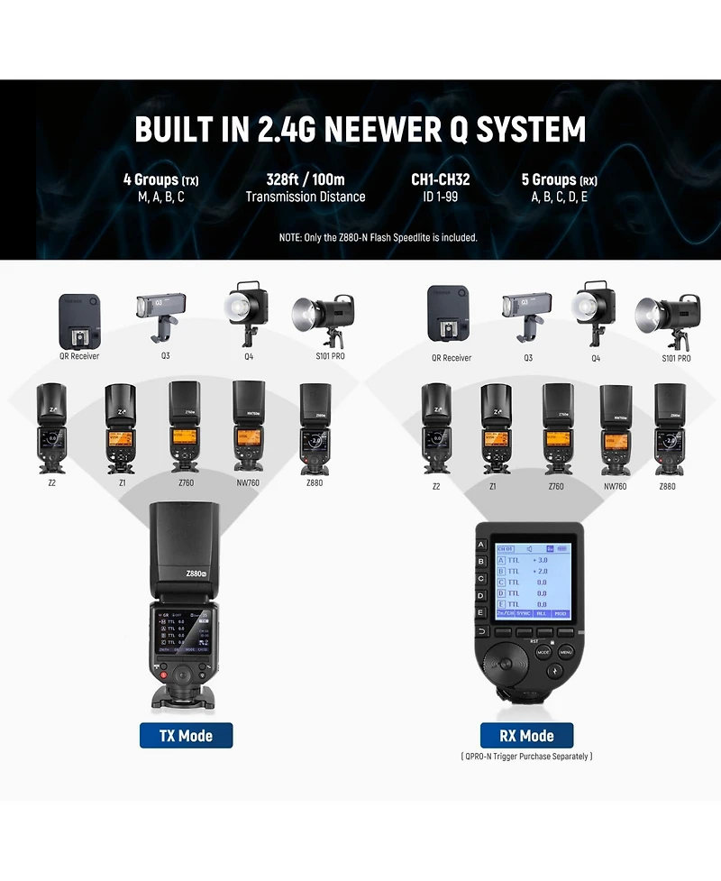 Neewer Z880-n Camera Flash with 76Ws, 2600mAh, Ttl
