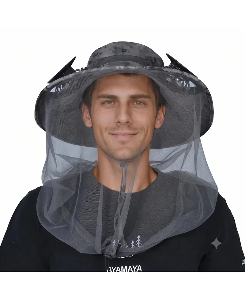 Ayamaya Solar Fan Hat with Mosquito Net, Upf 50+ Sun Protection and Dual Cooling Fans for Outdoor Activities