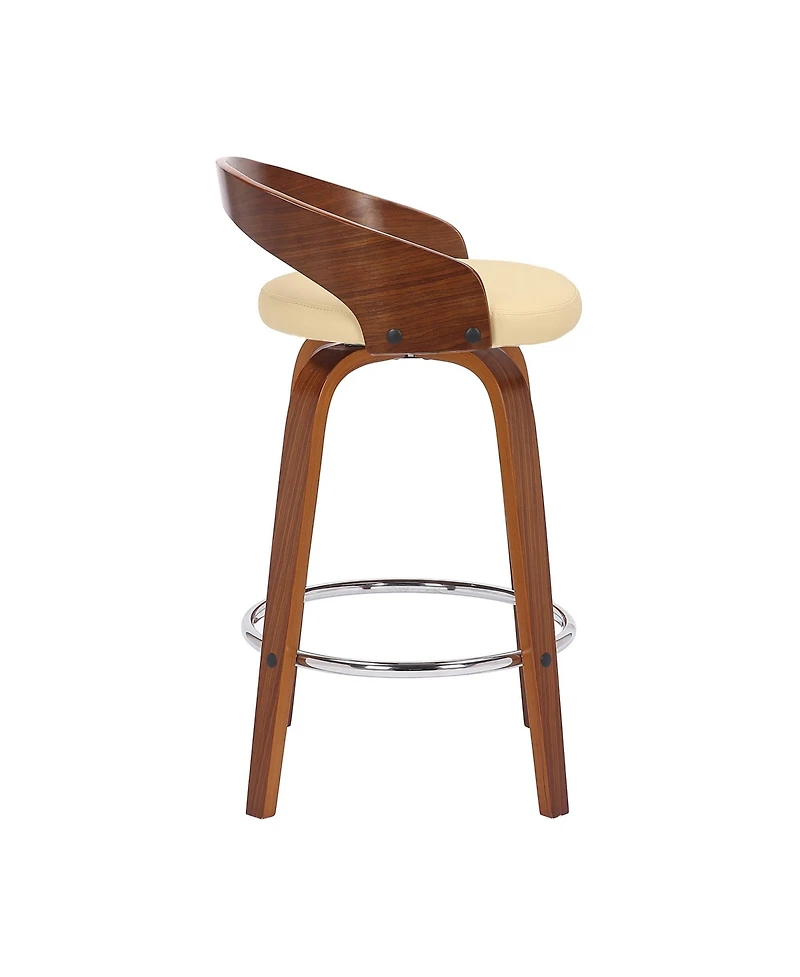 HomeRoots 26" Faux Leather and Solid Wood Low Back Counter Height Swivel Bar Chair