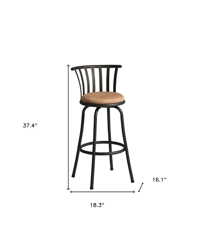 HomeRoots Set of Two 29" Microfiber and Metal Low Back Bar Height Swivel Bar Chairs